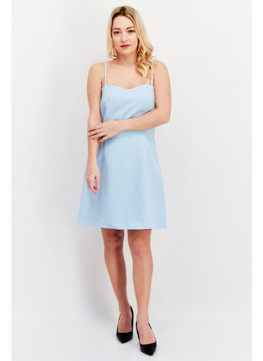 Women Solid Casual Mini Dress, Sky Blue