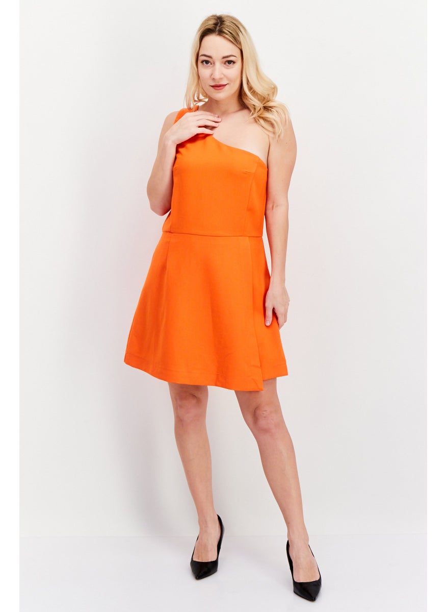 Women Solid Casual Mini Dress, Orange