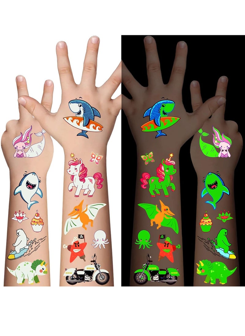 310 Pcs Luminous Temporary Tattoos For Kids, Mixed Styles Glow In The Dark Tattoos for Boys and Girls, Butterfly Dinosaur Pirate Mermaid Fake Tattoo Stickers, Glow Party Supplies Arts & Crafts