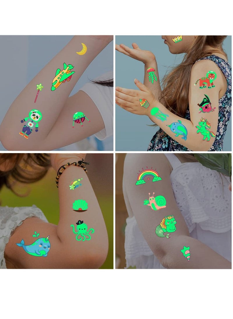 310 Pcs Luminous Temporary Tattoos For Kids, Mixed Styles Glow In The Dark Tattoos for Boys and Girls, Butterfly Dinosaur Pirate Mermaid Fake Tattoo Stickers, Glow Party Supplies Arts & Crafts