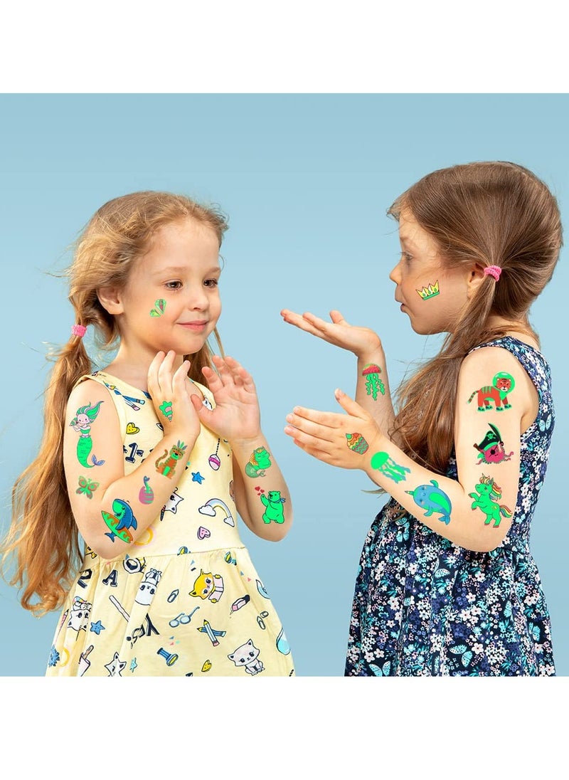 310 Pcs Luminous Temporary Tattoos For Kids, Mixed Styles Glow In The Dark Tattoos for Boys and Girls, Butterfly Dinosaur Pirate Mermaid Fake Tattoo Stickers, Glow Party Supplies Arts & Crafts