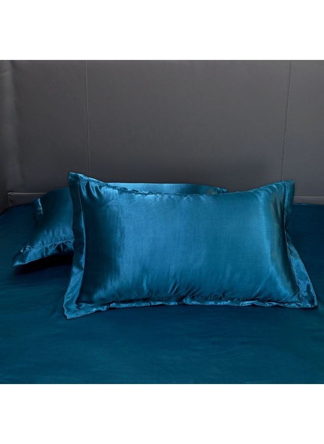 4-Piece Duvet Cover Set Polyester Blue 220x240cm