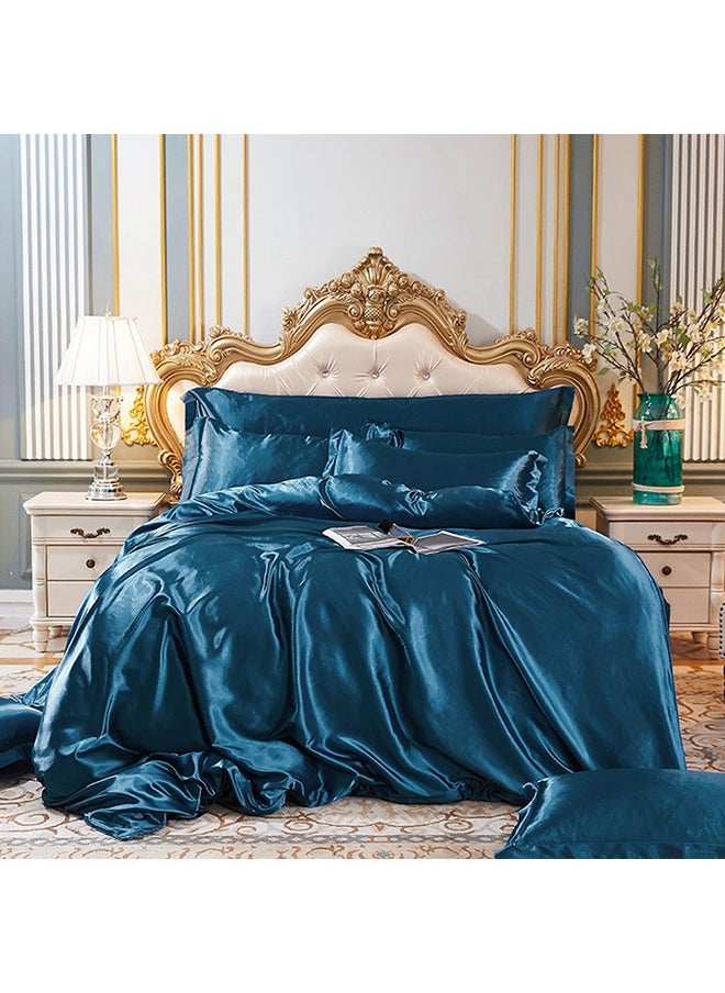 4-Piece Duvet Cover Set Polyester Blue 220x240cm