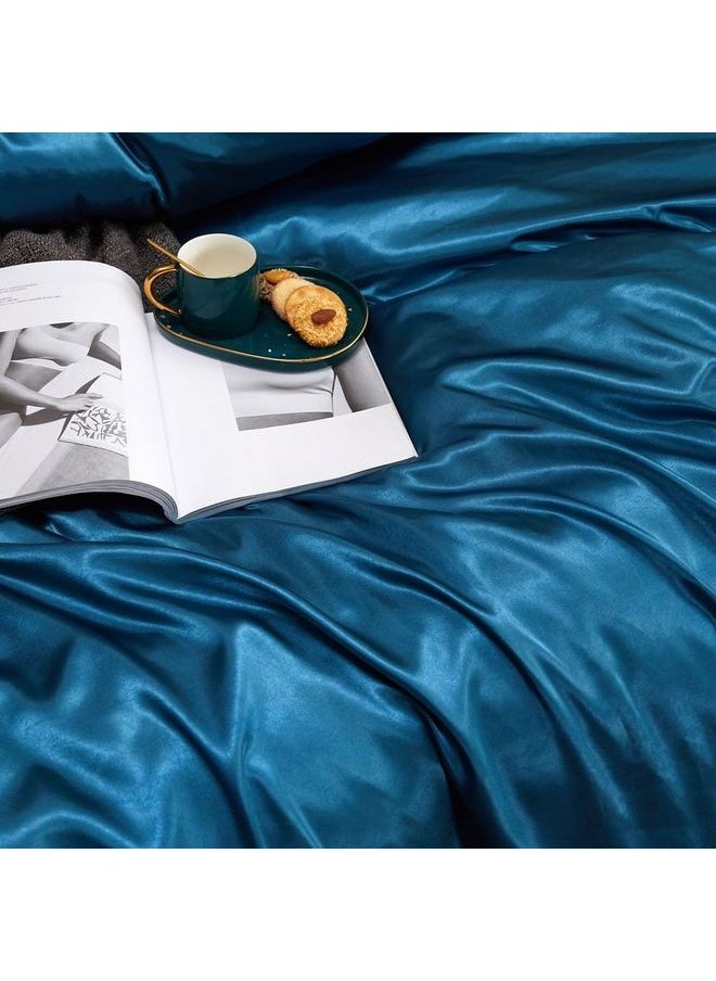 4-Piece Duvet Cover Set Polyester Blue 220x240cm