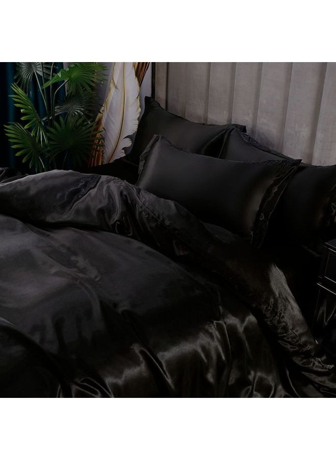 4-Piece Duvet Cover Set Polyester Black 220x240cm