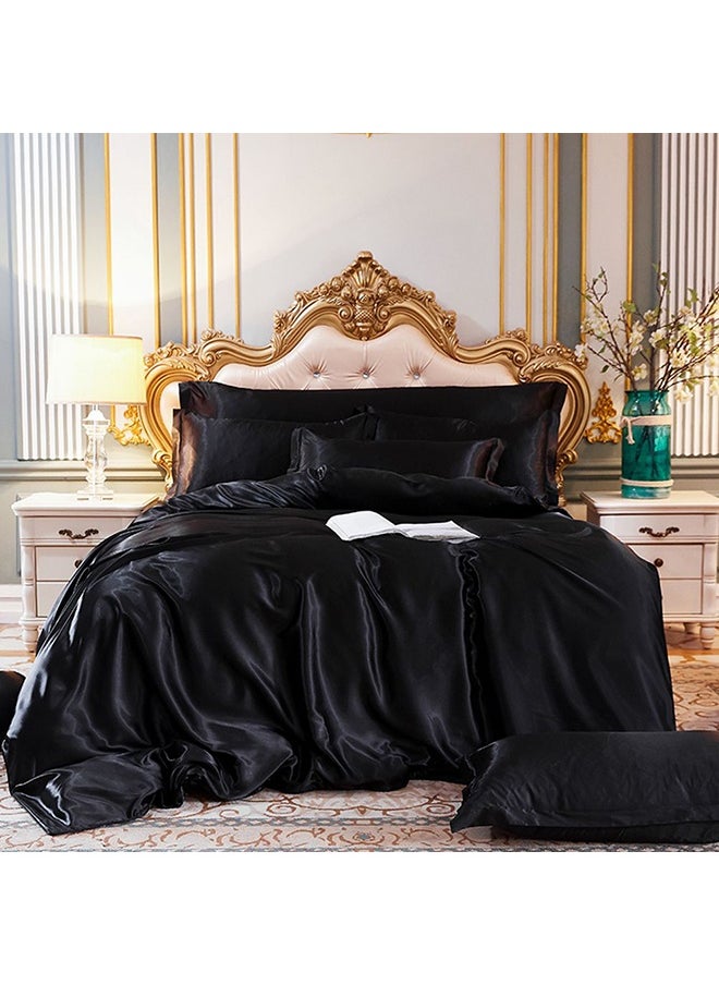 4-Piece Duvet Cover Set Polyester Black 220x240cm