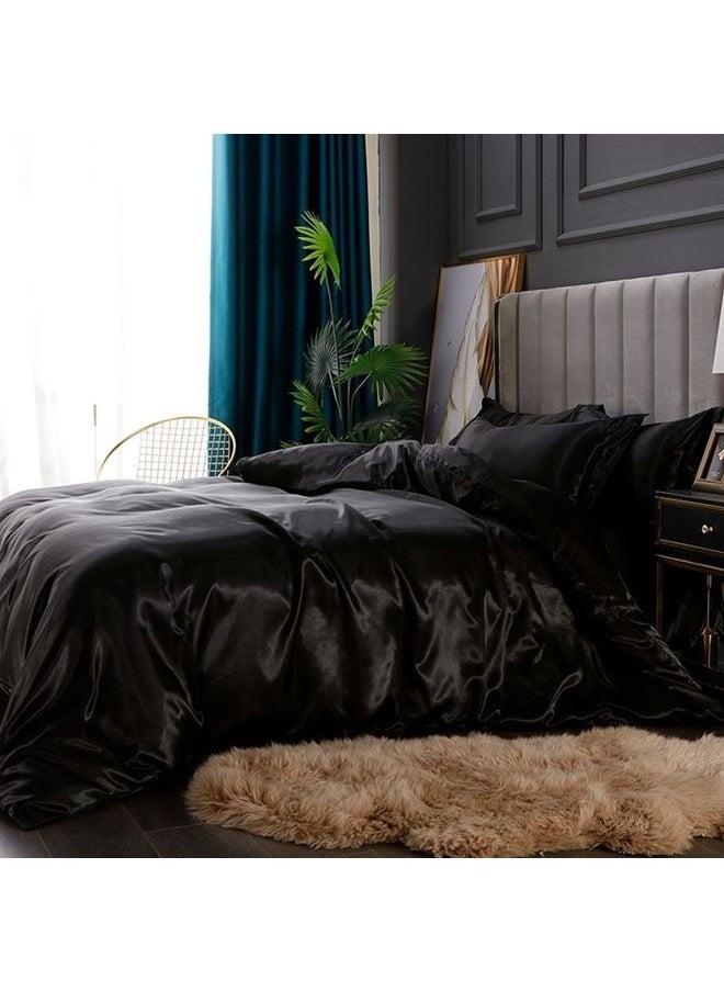 4-Piece Duvet Cover Set Polyester Black 220x240cm