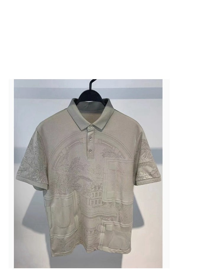 Full Print Casual Business Polo Shirt Commuting Short Sleeved T-Shirt