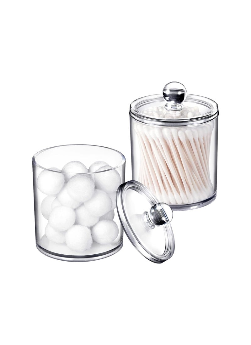 Jars Qtip Holder, Qtip Holder Dispenser for Cotton Ball, Cotton Swab, Storage Canister Clear Plastic Acrylic Jar, Qtips Cottons Buds for Bathroom Canister Storage, Vanity Makeup Organizer(2 Pack)