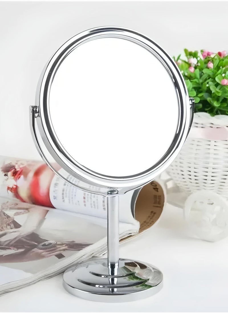 Dual-sided round rotating cosmetic mirror stand with two sides, travel mirror, and circular makeup mirror