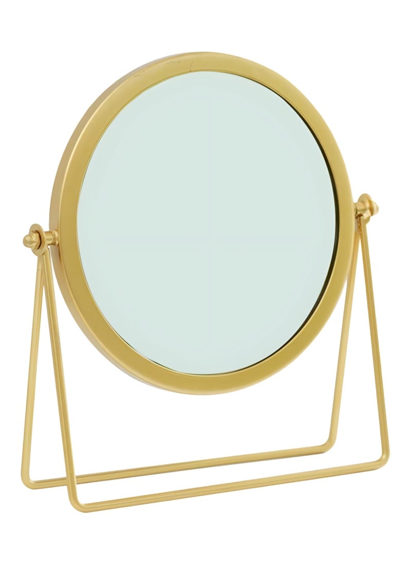 Round Freestanding Vanity Beauty Mirror, Dressing Table and Makeup Mirror in Bedroom, Non-Slip Base, Ideal for Students and Girls, Decorative Mirror Ornaments for Desktops (Gold)