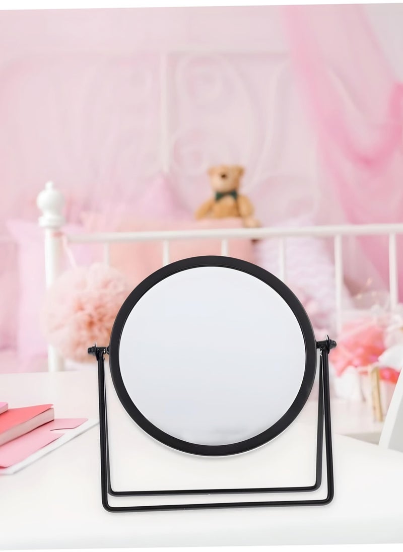 Round Freestanding Vanity Beauty Mirror, Dressing Table and Makeup Mirror in Bedroom, Non-Slip Base, Ideal for Students and Girls, Decorative Mirror Ornaments for Desktops (Black)