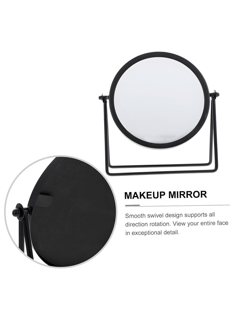 Round Freestanding Vanity Beauty Mirror, Dressing Table and Makeup Mirror in Bedroom, Non-Slip Base, Ideal for Students and Girls, Decorative Mirror Ornaments for Desktops (Black)