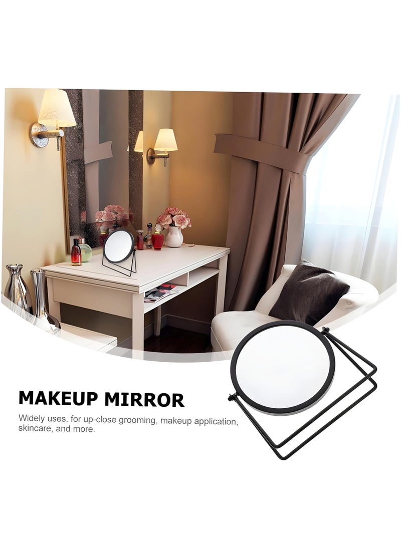 Round Freestanding Vanity Beauty Mirror, Dressing Table and Makeup Mirror in Bedroom, Non-Slip Base, Ideal for Students and Girls, Decorative Mirror Ornaments for Desktops (Black)