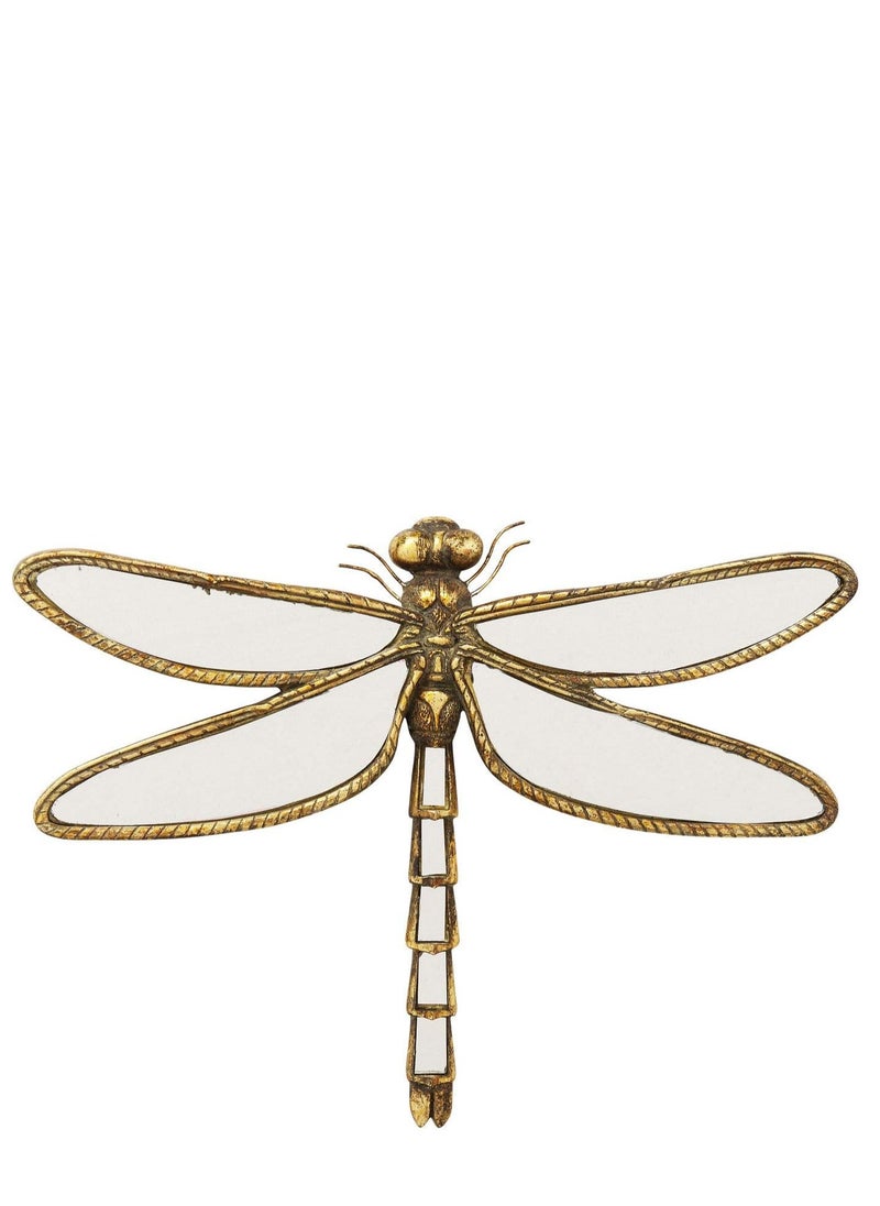 Dragonfly Wall Mirror, Gold-Colored Filigree Design with Reflective Elements, 27x35cm for Modern Home Decor