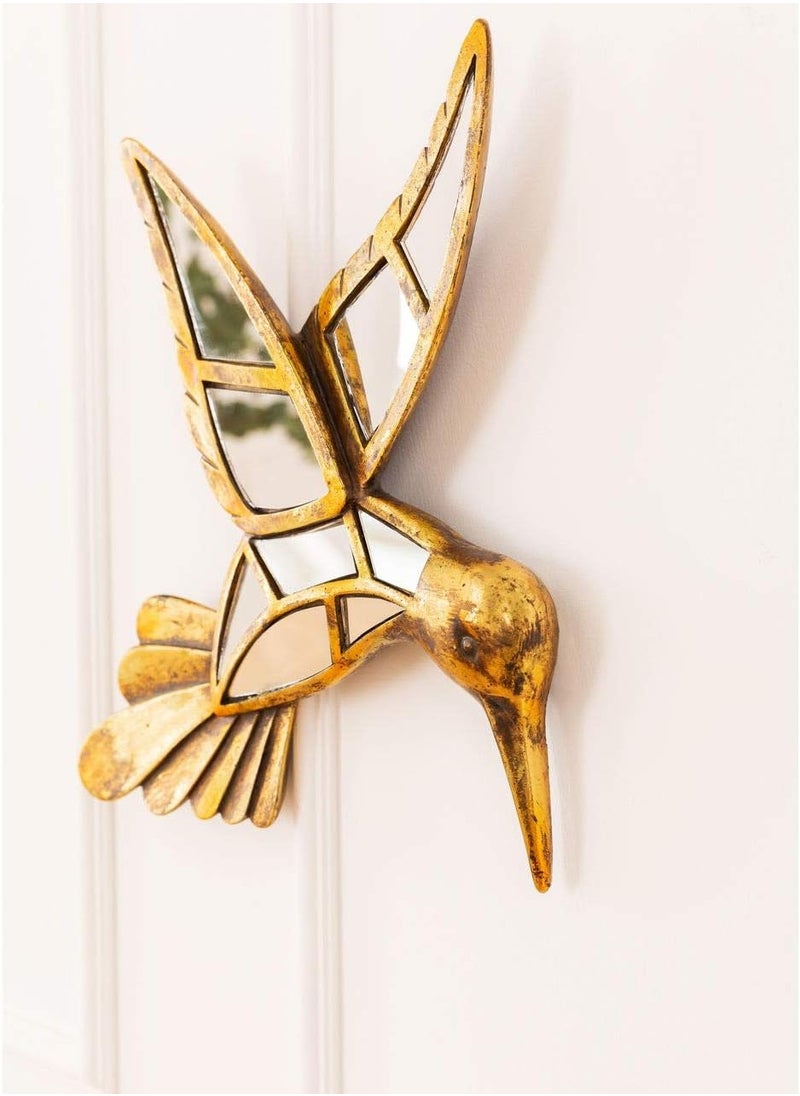 Handcrafted Hummingbird Wall Mirror, Multicolour Gold Accents, Tropical Jungle Style Home Decor