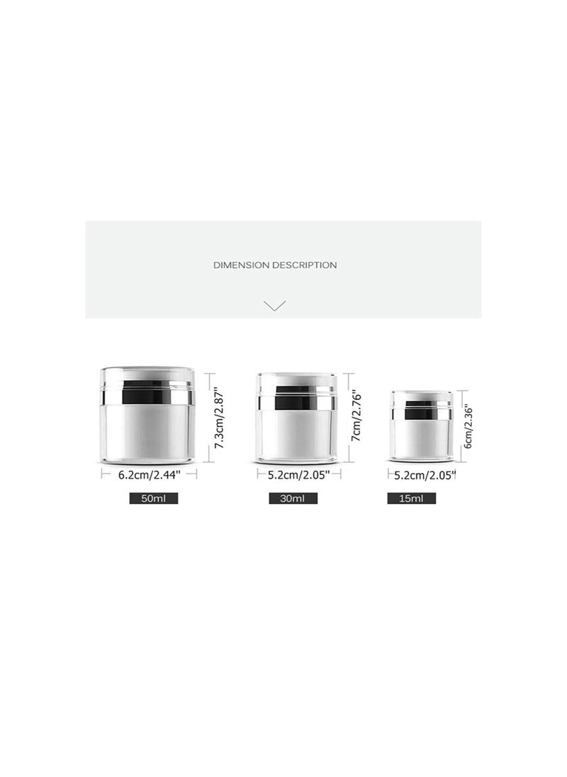 3 Pack Airless Pump Jars - Cream Jar Vacuum Bottle Dispenser, Empty Acrylic Makeup Cosmetic Jar Containers with Pump, Refillable Airless Travel Lotion Jar for Thick Moisturizer