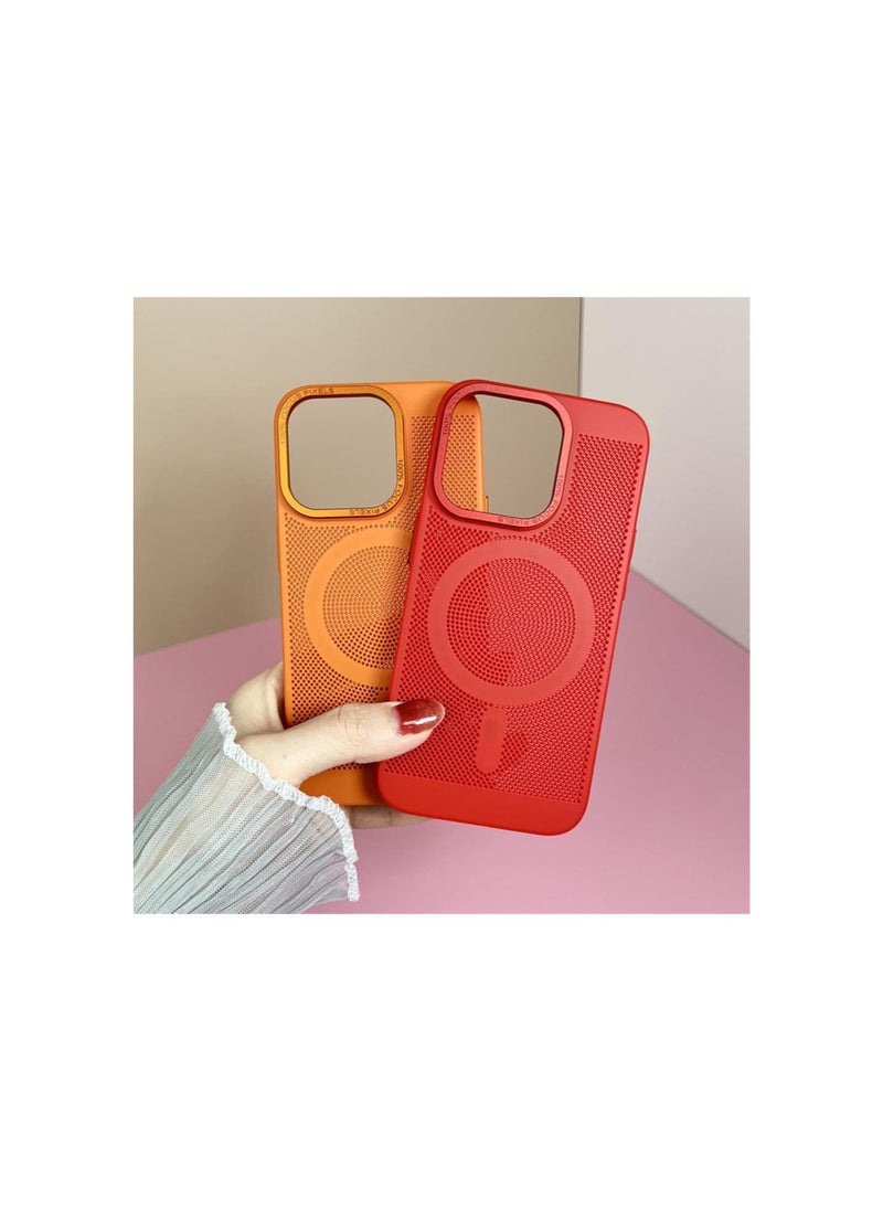 Heat Dissipation Steel Mesh Magnetic Attraction Case Cover for iPhone, Cooling Breathable Mesh Wireless Charging Case for iPhone 14 13 12 Pro Max (Plum red,for iPhone 13)