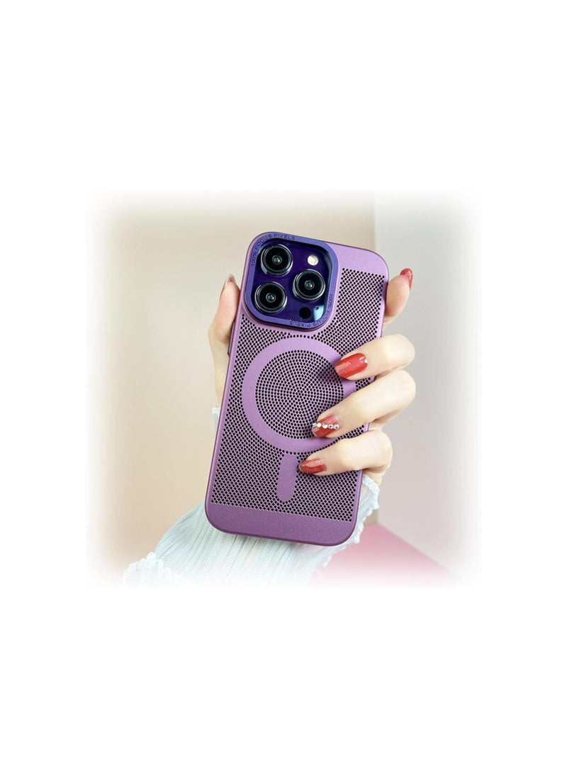 Heat Dissipation Steel Mesh Magnetic Attraction Case Cover for iPhone, Cooling Breathable Mesh Wireless Charging Case for iPhone 14 13 12 Pro Max (Plum red,for iPhone 13)