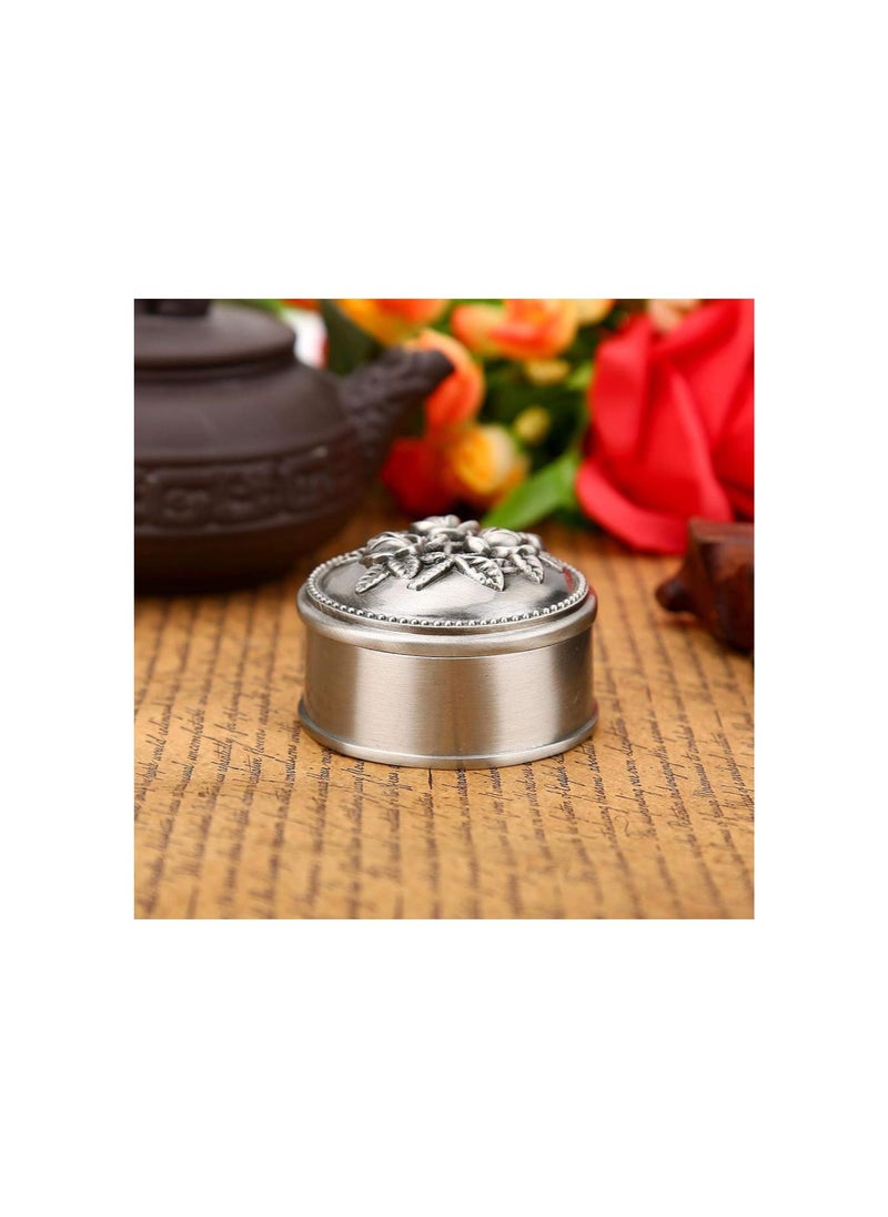 Vintage Jewelry Box, Round Embossed Rose Flower Pattern Trinket Box Earrings Rings Gift