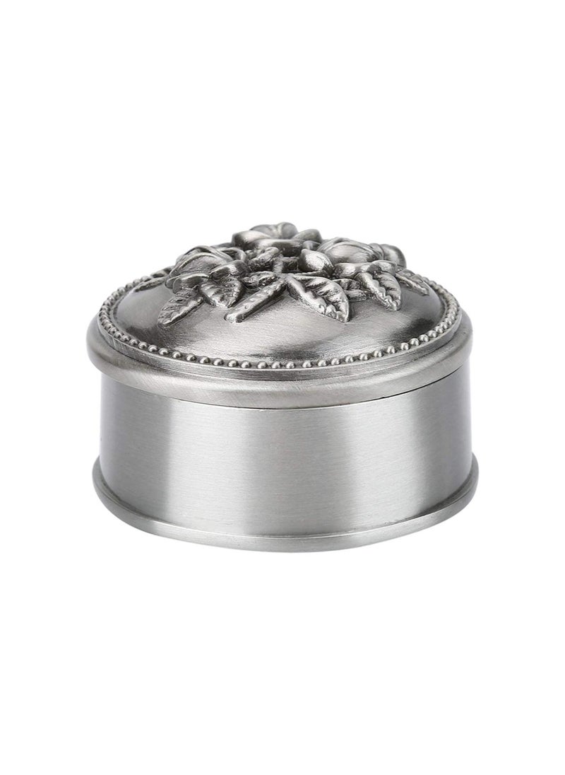 Vintage Jewelry Box, Round Embossed Rose Flower Pattern Trinket Box Earrings Rings Gift