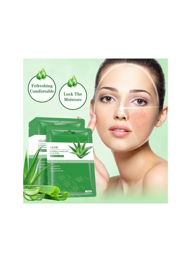 Aloe Vera Soothing Mask Hydrating Face Masks Skincare Moisturizing Facial Sheet Mask Skin care for Dry, Oily, Sensitive Skin Face Mask for Acne, Sun Care, Calming, 25ml/0.88oz, Pack of 10