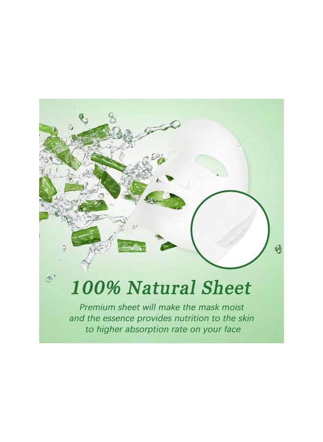Aloe Vera Soothing Mask Hydrating Face Masks Skincare Moisturizing Facial Sheet Mask Skin care for Dry, Oily, Sensitive Skin Face Mask for Acne, Sun Care, Calming, 25ml/0.88oz, Pack of 10
