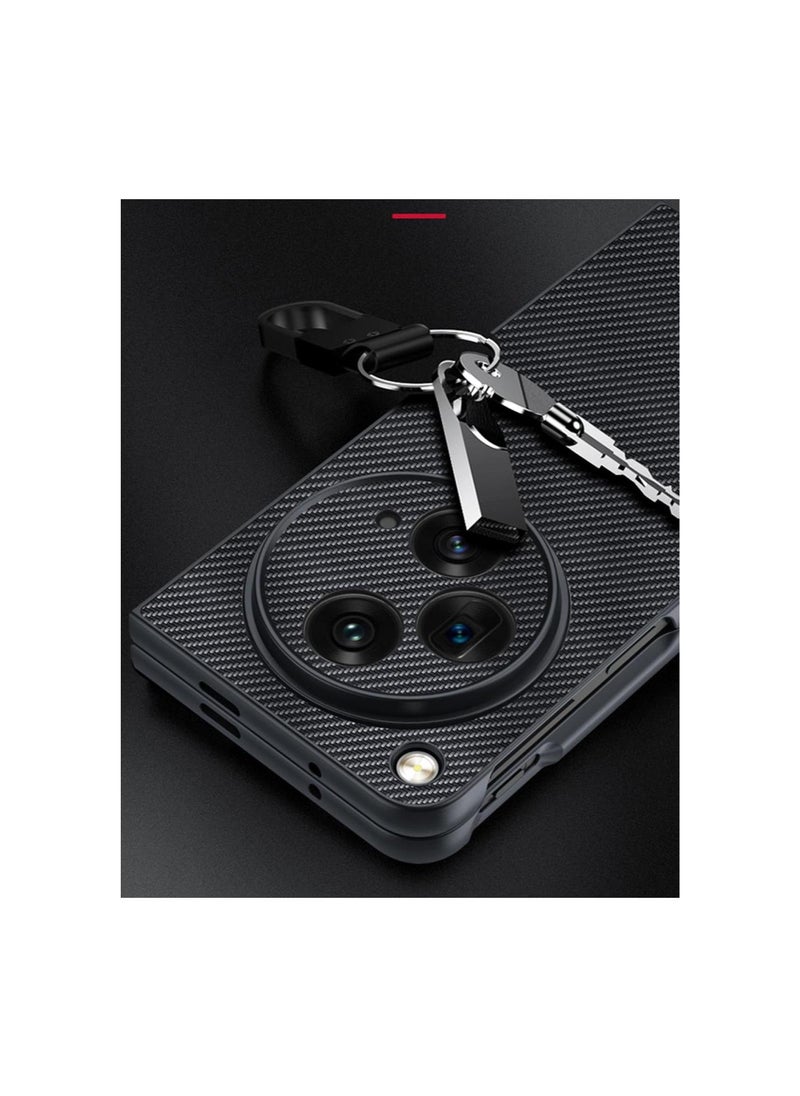 for OnePlus Open Flip Case, Thin Business PU Leather Carbon Fiber Pattern Soft Anti-Slip Protective Phone Cover Cases for OnePlus Open