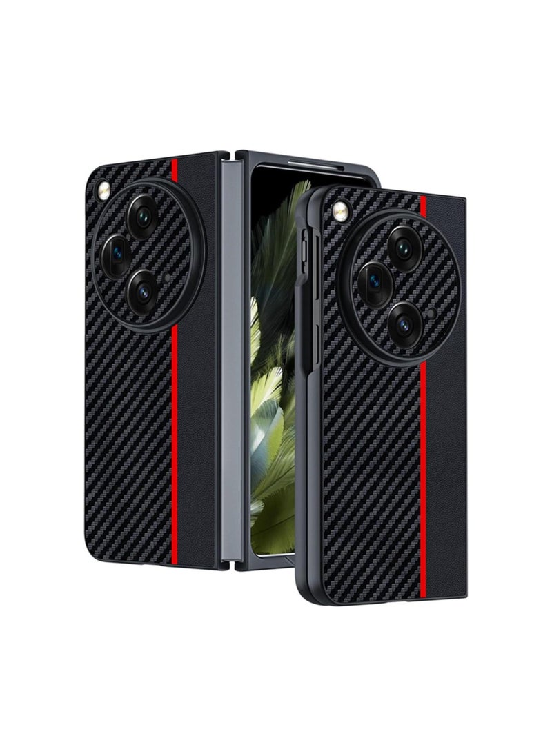 for OnePlus Open Flip Case, Thin Business PU Leather Carbon Fiber Pattern Soft Anti-Slip Protective Phone Cover Cases for OnePlus Open