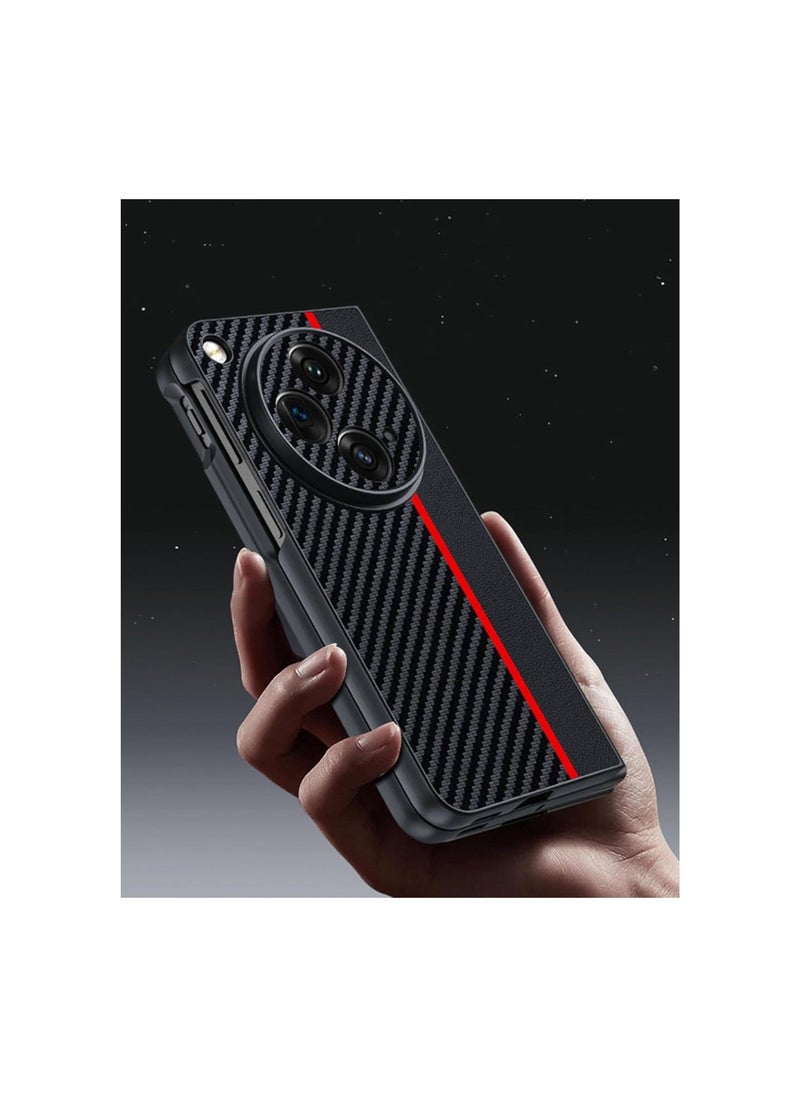 for OnePlus Open Flip Case, Thin Business PU Leather Carbon Fiber Pattern Soft Anti-Slip Protective Phone Cover Cases for OnePlus Open