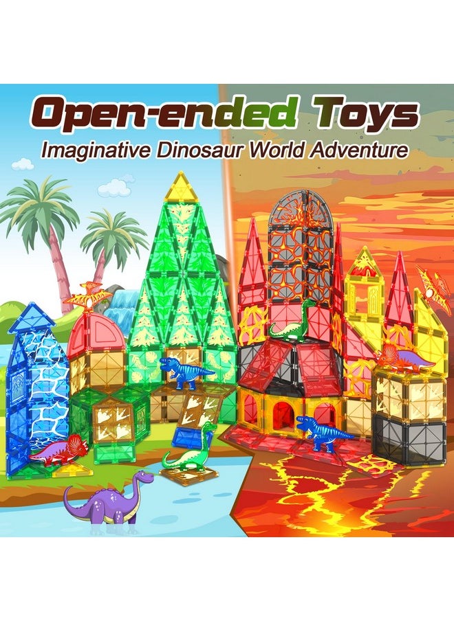 102Pcs Dinosaur Toys Magnetic Tiles With 8 Dinosaurs - Jurassic Scenes Dinosaur World Adventure Set, Magnetic Blocks Kids Toys For Boys & Girls Ages 3+, Sensory Toddler Toys Creative Kids Games Gifts