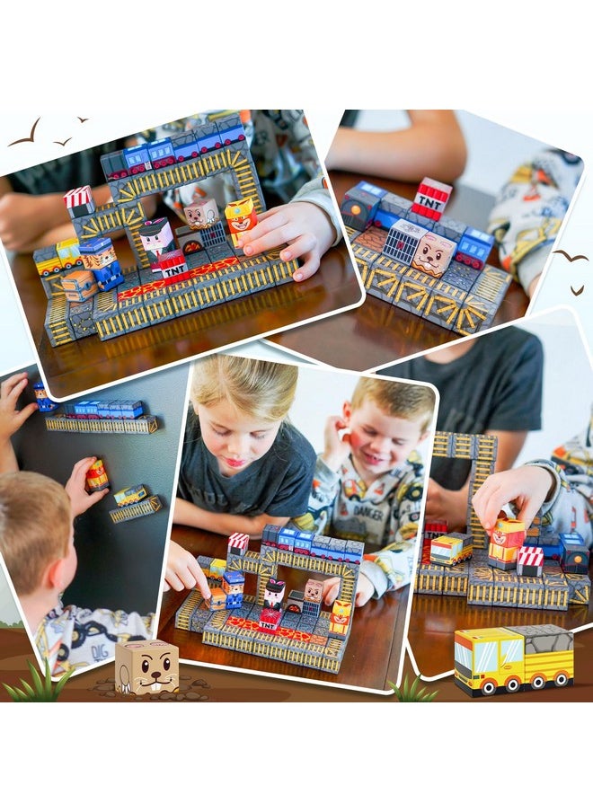 Magnetic Blocks - Build Mine Magnet World Mine Train Track Set, Magnetic Building Blocks Toddler Toys Stem Sensory Outdoor Toys For 3+ Year Old Boys & Girls, Kids Toys For Ages 4-6 6-8 5-7