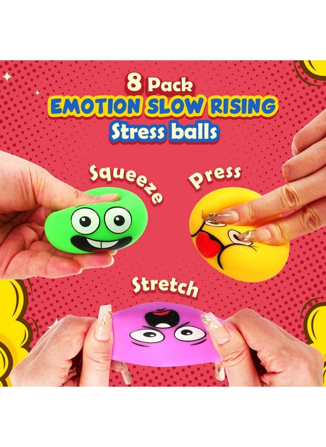 Stress Ball Fidget Squishy Toy: Emotion Sensory Dough Balls For Kids Adults - 8Pack Squeeze Ball Anxiety Stress Relaxation Bulk For Hand Therapy, Classroom Prizes Goodie Bags Pinata