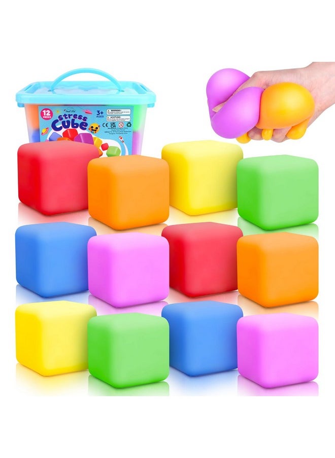 Stress Cube Fidget Toys For Kids: 12 Pack Squishy Stress Balls Calm Down Corner Supplies Items For Kids Preschool Classroom Must Haves - Sensory Fidget Toys For Kids Adults Autism