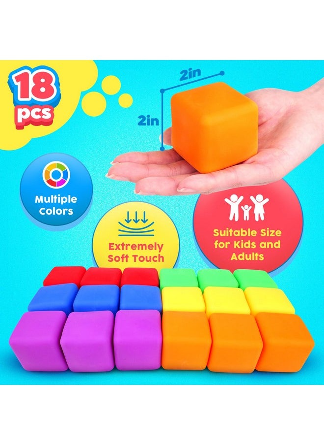 Stress Cube Fidget Toys For Kids: 18 Pack Squeeze Stress Balls Stress Relief Toys For Anxiety - Squishy Balls Sensory Fidget Toys For Kids Adults Autism In Classroom Office Party