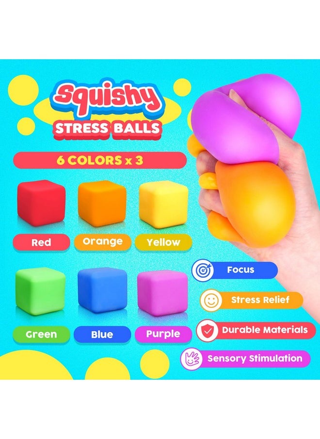 Stress Cube Fidget Toys For Kids: 18 Pack Squeeze Stress Balls Stress Relief Toys For Anxiety - Squishy Balls Sensory Fidget Toys For Kids Adults Autism In Classroom Office Party