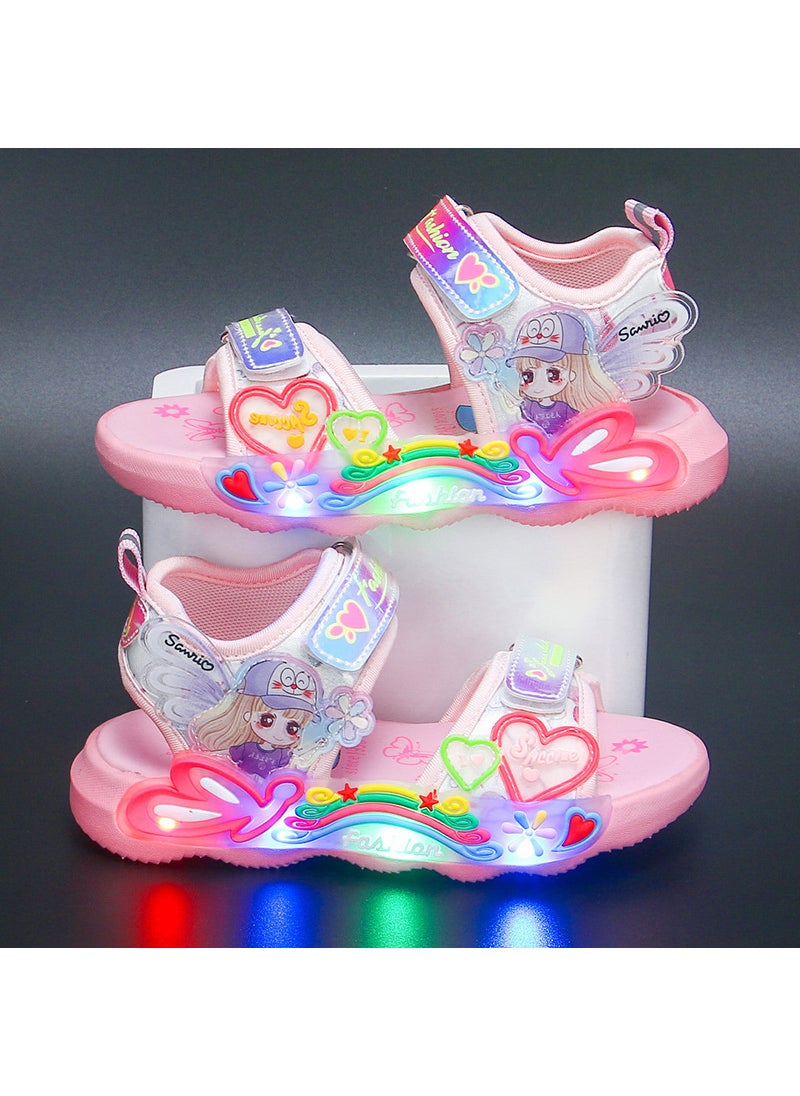 Girls Light-Up Sandals 2023 Fashion Princess Beach ShoesPink Pink