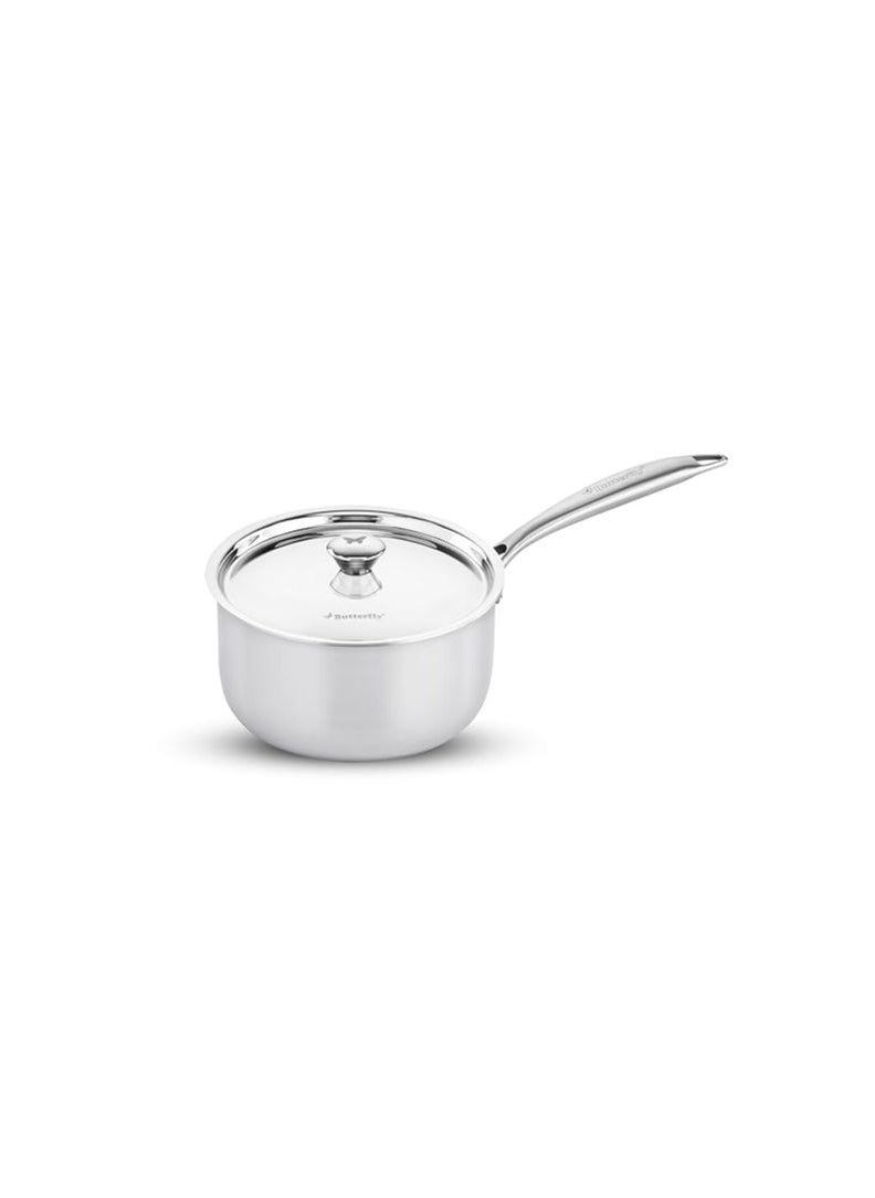 Butterfly Tez Triply Milk/Sauce Pan with SS Lid | 2.1 Litre| 18 CM | Stay Cool Handle | Induction Compatible | for Cooking Curry, Deep Fry, Saute, Rice, Milk Boil | 10 Year Warranty | Silver