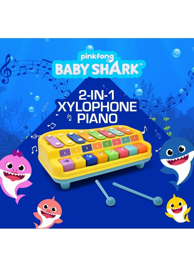 2 In 1 Baby Piano Xylophone Toy For Kids Toddlers Girls Boys First Musical Instrument Multicolored Keys Keyboard Sheet Music Two Mallets