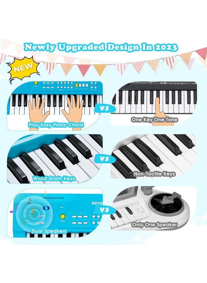 Toy Piano Keyboard For Kids Upgrade Piano Toys For 3 4 5 6 7 8 Year Old Girls Boys Keyboard Piano For Beginners Electric Piano With Microphone Toys For 3+ Year Old Kids Gifts (Blue)