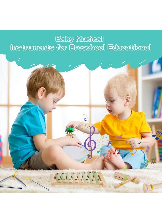 Toddlers Musical Instruments - Montessori Musical Toys For Toddlers, Neutral Colors Wooden Percussion Instruments Set, Modern Boho Xylophone For Boys Girls Kids Preschool Educational Birthday Gifts