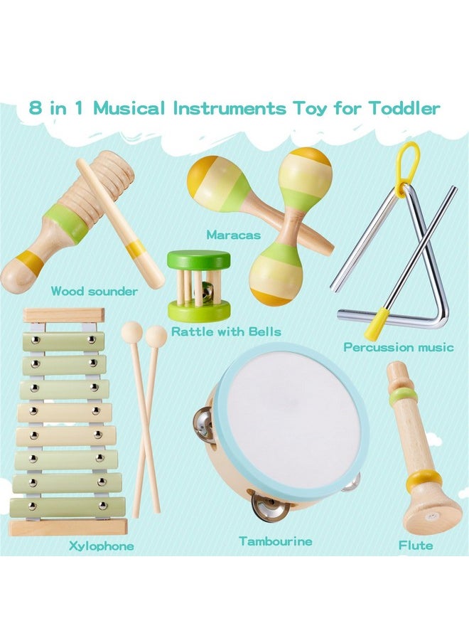 Toddlers Musical Instruments - Montessori Musical Toys For Toddlers, Neutral Colors Wooden Percussion Instruments Set, Modern Boho Xylophone For Boys Girls Kids Preschool Educational Birthday Gifts