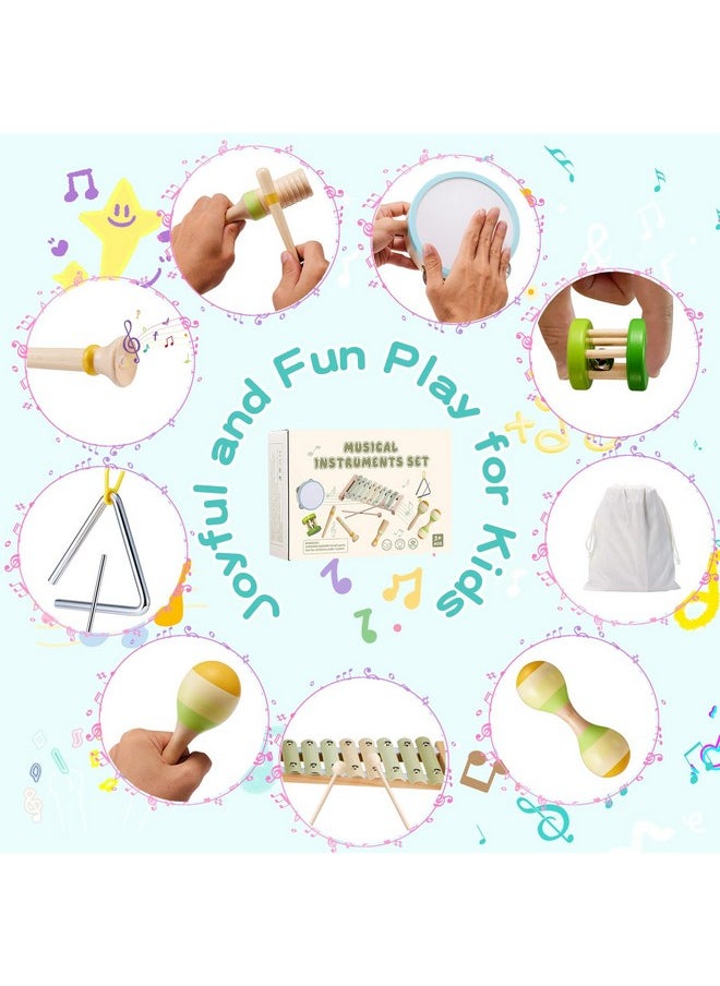 Toddlers Musical Instruments - Montessori Musical Toys For Toddlers, Neutral Colors Wooden Percussion Instruments Set, Modern Boho Xylophone For Boys Girls Kids Preschool Educational Birthday Gifts