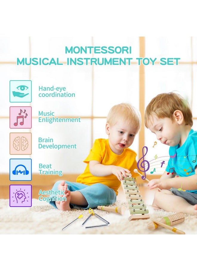 Toddlers Musical Instruments - Montessori Musical Toys For Toddlers, Neutral Colors Wooden Percussion Instruments Set, Modern Boho Xylophone For Boys Girls Kids Preschool Educational Birthday Gifts