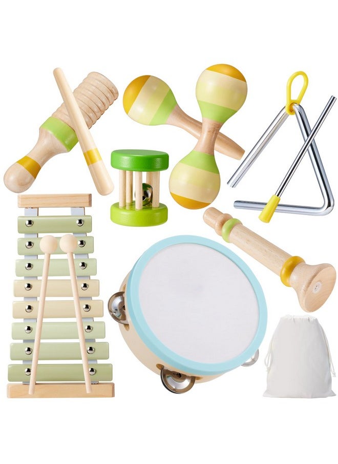 Toddlers Musical Instruments - Montessori Musical Toys For Toddlers, Neutral Colors Wooden Percussion Instruments Set, Modern Boho Xylophone For Boys Girls Kids Preschool Educational Birthday Gifts