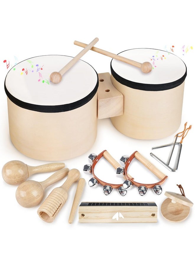 Drum Set For Toddlers 1-3, Wooden Musical Instruments Toys For 1 Year Old Girls Gifts, Montessori Toys For Babies 6-12-18 Months With Bongo Drum, One First Christmas Birthday Gifts For Boys Age 2-4