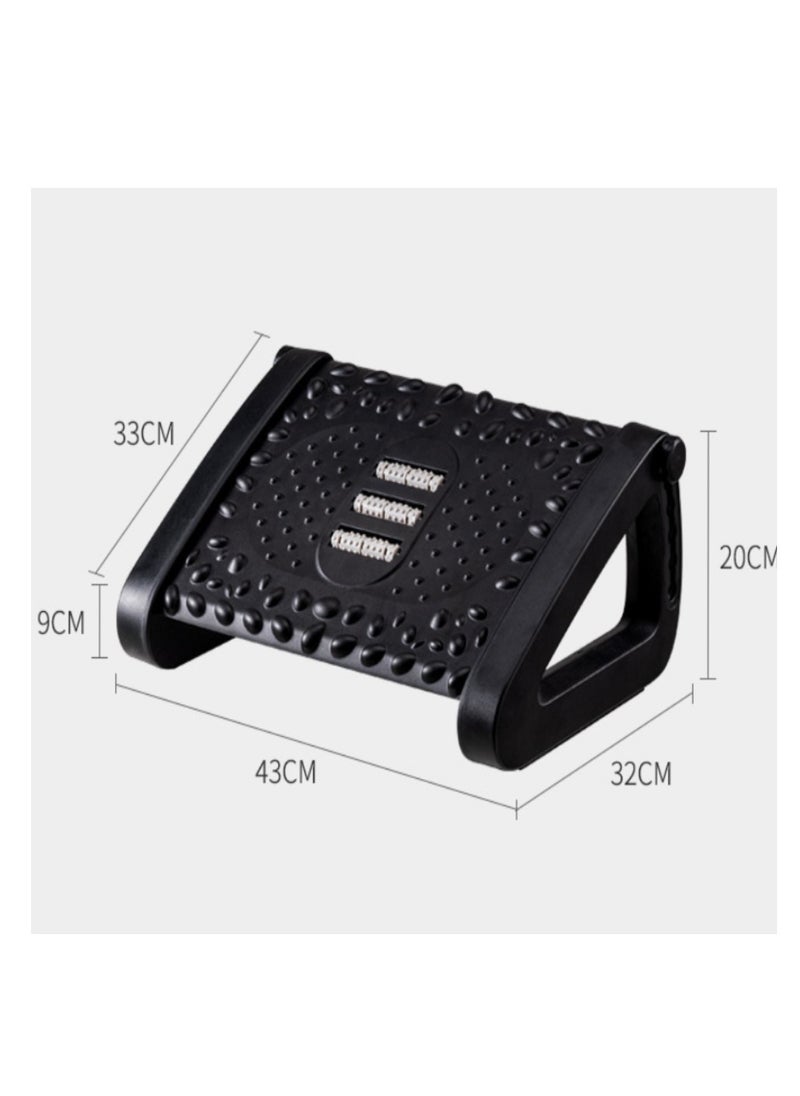 Foot Rest Under Desk at Work , Ergonomic 6-Height Adjustable footrest with Massage Rollers Black