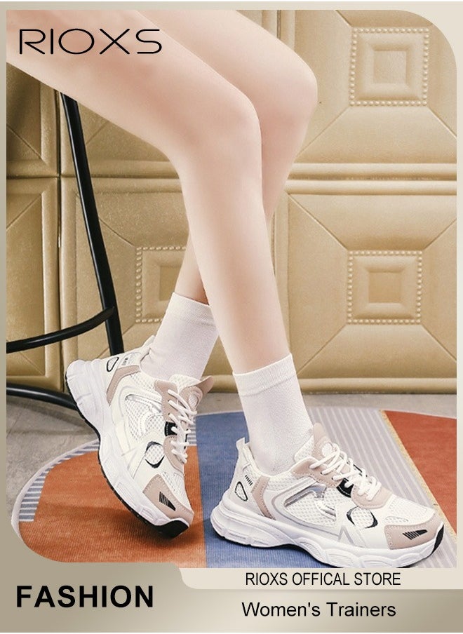 Women's Athletic Shoes, Fashionable Lightweight Sports Shoes, Casual Sneakers with Breathable Upper, Non-Slip Sole Sneaker, Comfort Outdoor Fitness Shoes for Running Jogging Walking And Daily Wear, Lace-up Platform Sneaker