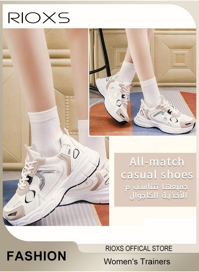 Women's Athletic Shoes, Fashionable Lightweight Sports Shoes, Casual Sneakers with Breathable Upper, Non-Slip Sole Sneaker, Comfort Outdoor Fitness Shoes for Running Jogging Walking And Daily Wear, Lace-up Platform Sneaker