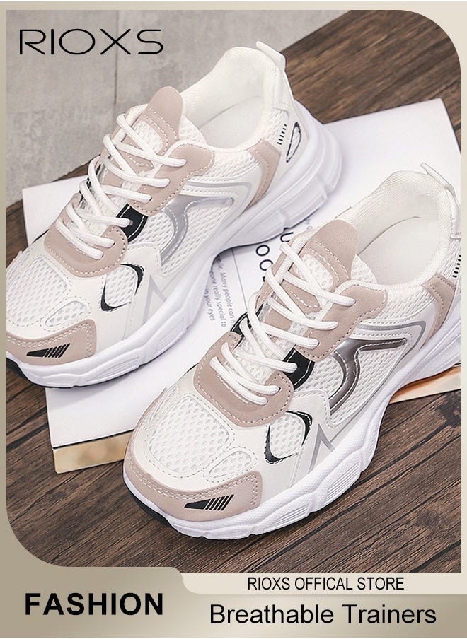 Women's Athletic Shoes, Fashionable Lightweight Sports Shoes, Casual Sneakers with Breathable Upper, Non-Slip Sole Sneaker, Comfort Outdoor Fitness Shoes for Running Jogging Walking And Daily Wear, Lace-up Platform Sneaker